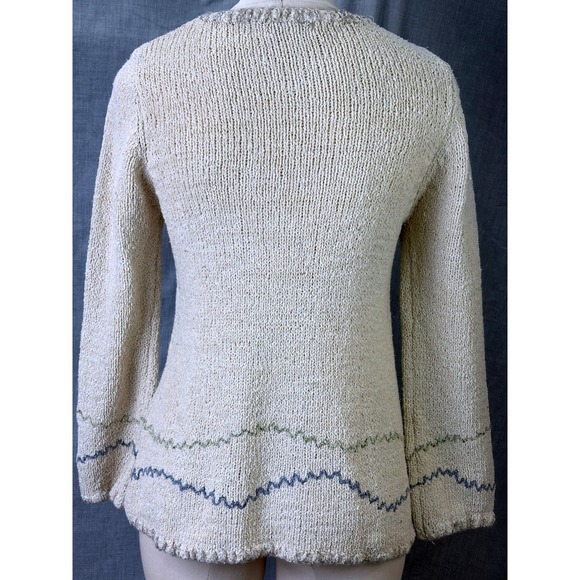 Northern Isles Cream Textured Silk Blend Knit Sweater Branch Embroidery Small - Picture 5 of 10